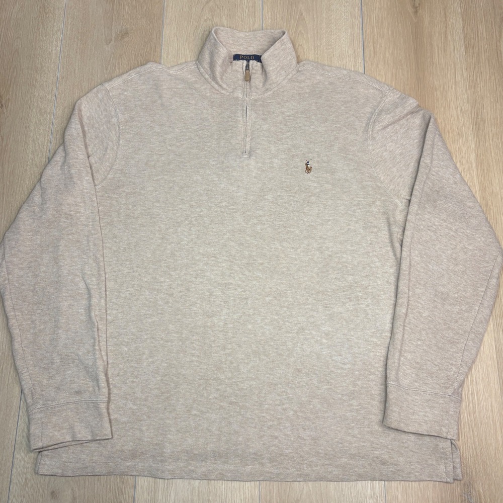 Polo Ralph Lauren Estate Rib Quarter Zip Pullover Beige Mens Large Cotton L 1/4